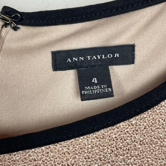 Ann Taylor Short Cap Sleeve Shift Colorblock Tan Black Textured Dress Size‎ 4 - Picture 5 of 6